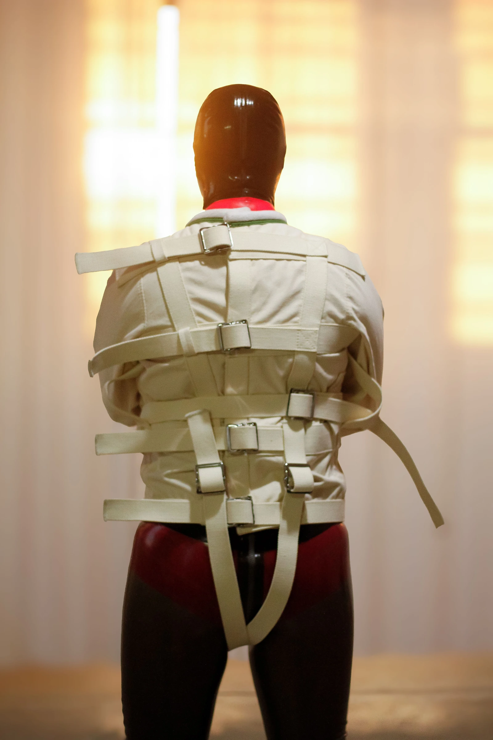 Rear view of the Canvas Posey Replica showing the back straps and single crotch strap.