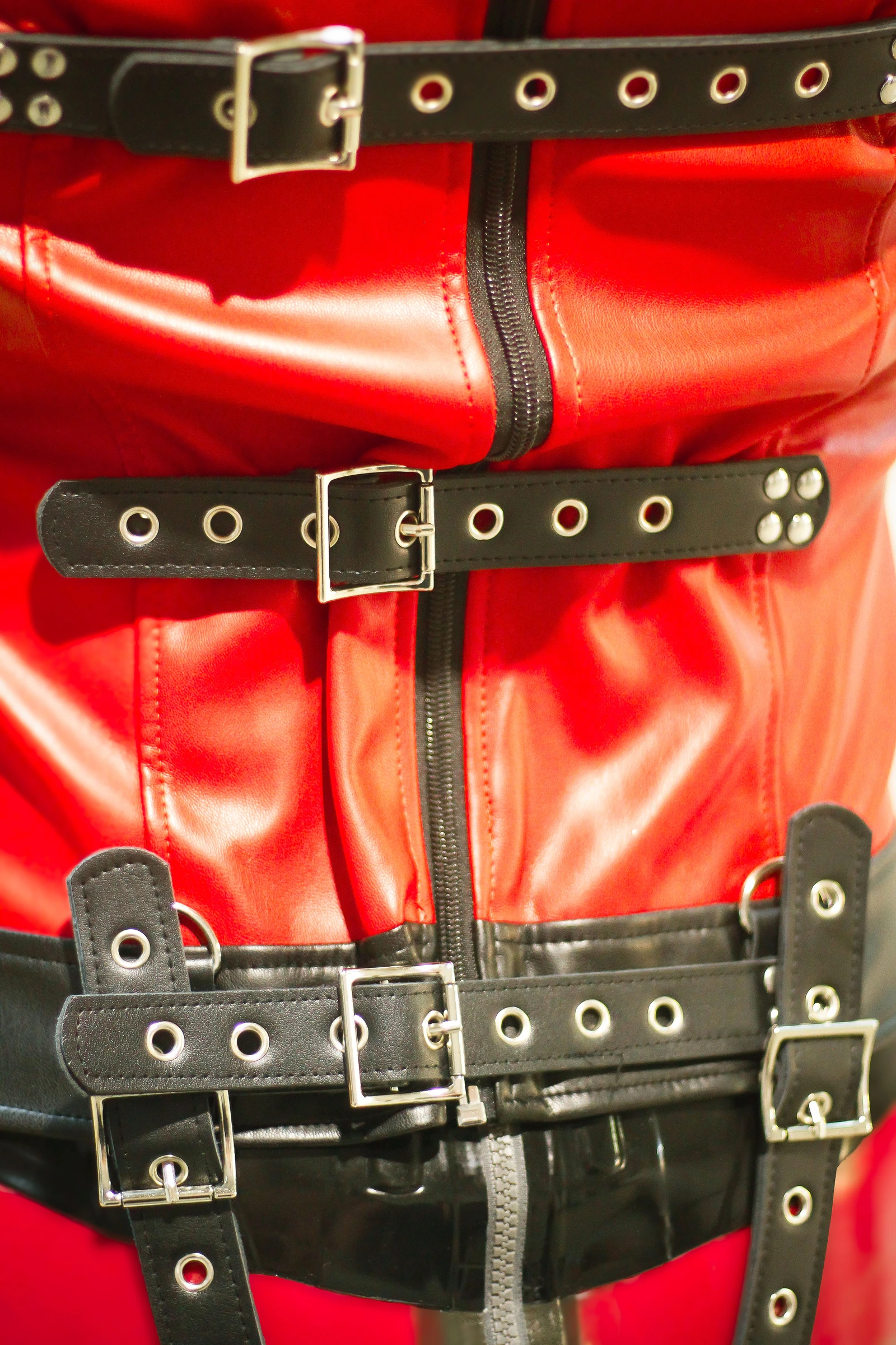 Experimentalist rear buckle and zipper detail.
